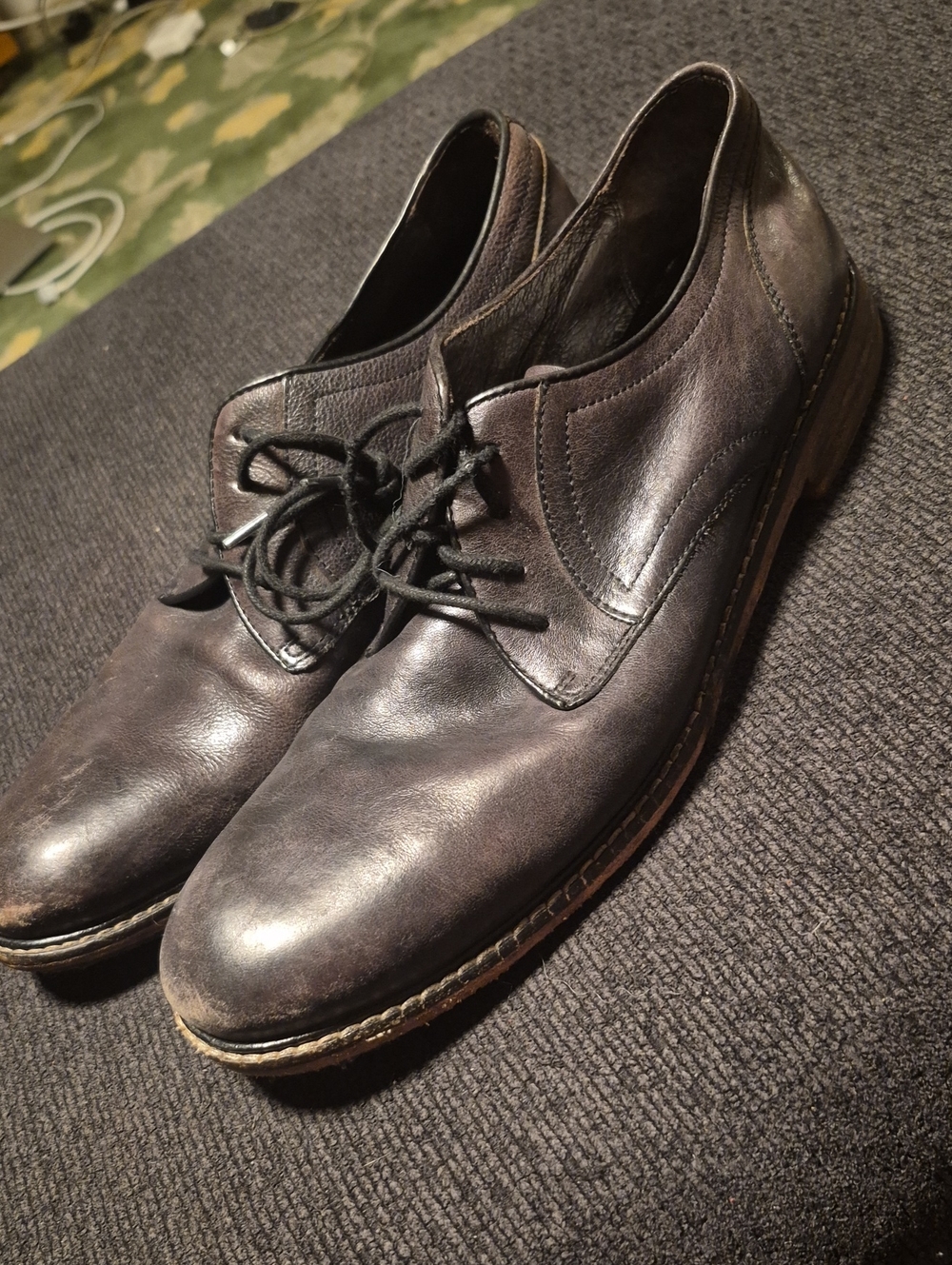 John Varvatos Black Leather Derby Shoes
